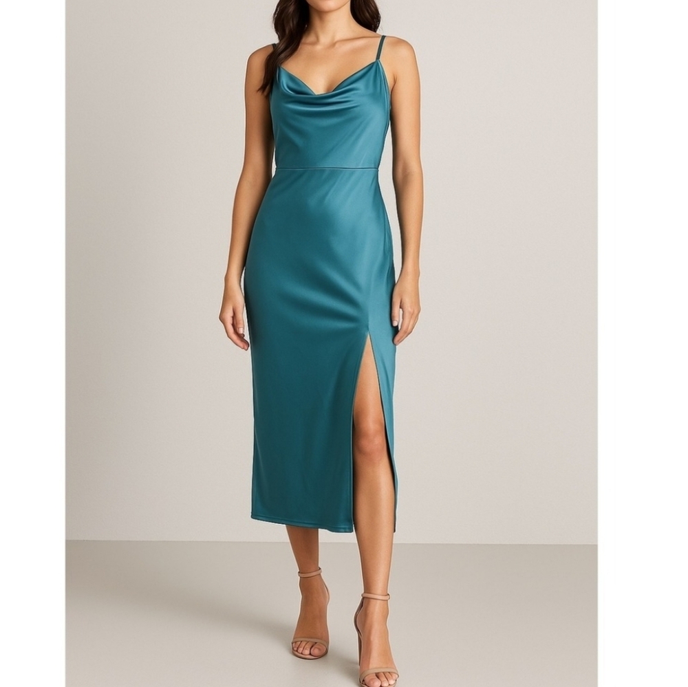 NWT Women's 8 VENUS Teal Midi Dress with Slit